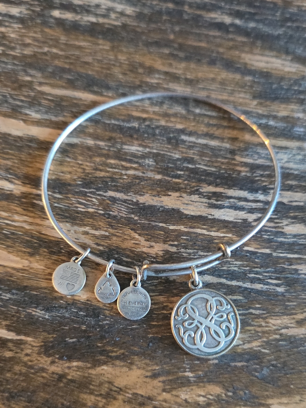 Alex and Ani Silver Monogram Charm Bangle Bracelet